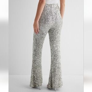 Champagne Super High Waisted Sequin Wide Flare Pant